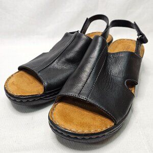 Natural Soul Seleste Black Leather Slingback Wedge Sandal Slide Shoe Women's 8.5